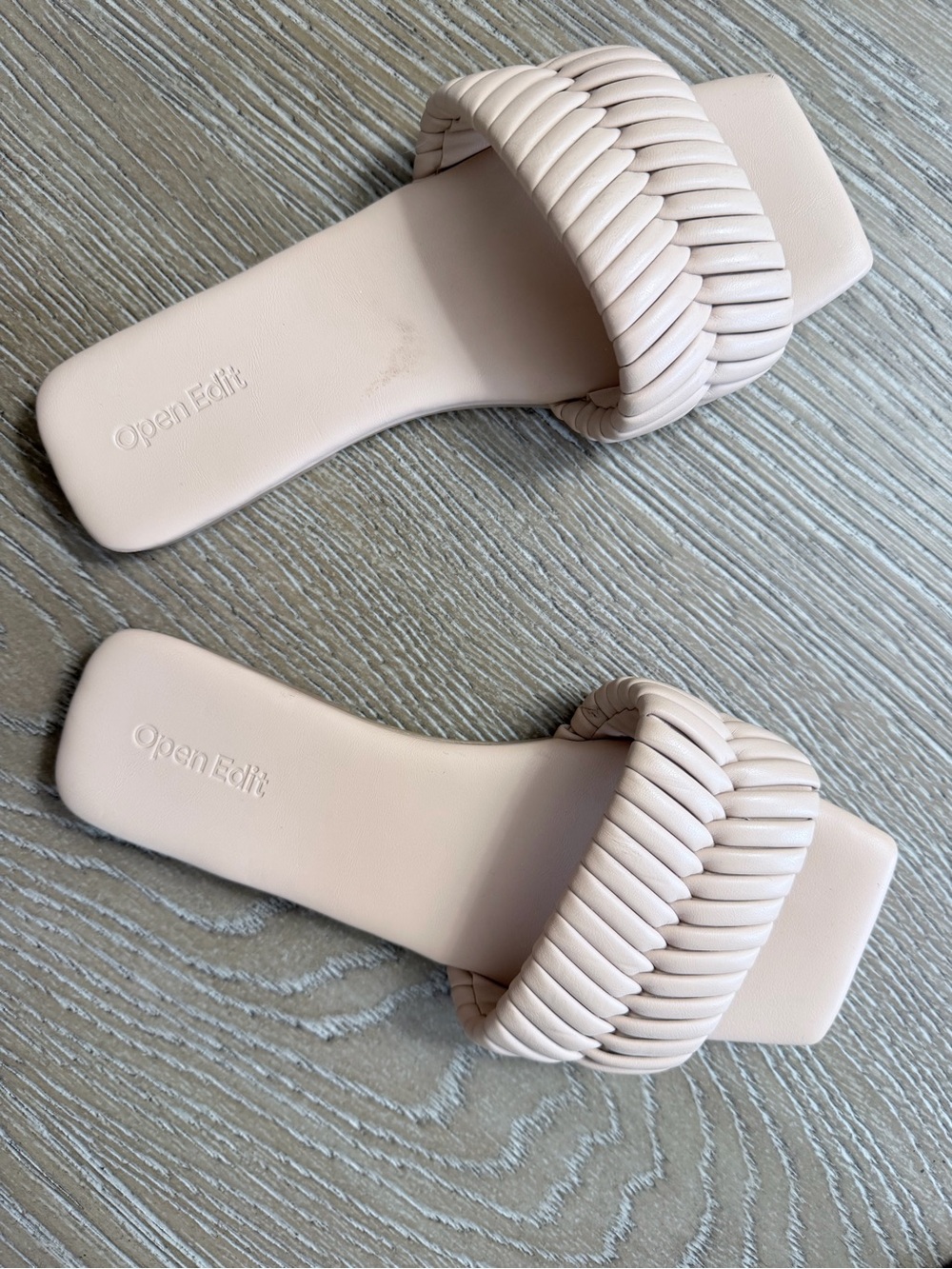 OpenEdit Braided Slide Sandals in Light Beige